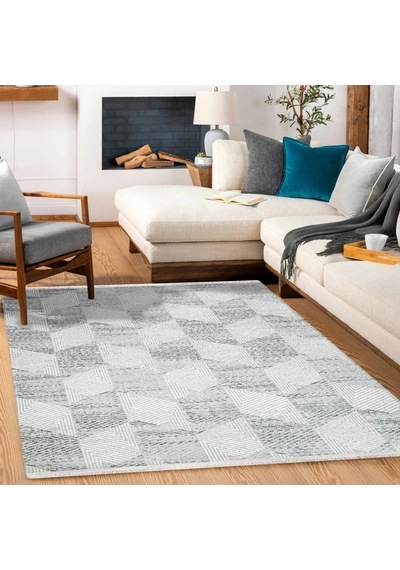 Bespoky Phoenix Geometrik Modern Salon Halısı Makine Dokuma Gri