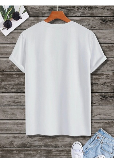 Kuş Logo Minimal T-shirt - Beyaz Oversize Baskılı Bisiklet Yaka Beyaz