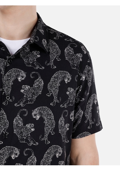 Colin's Colins Normal Kesim Shirt Yaka Siyah Erkek Kısa Kol Gömlek Siyah