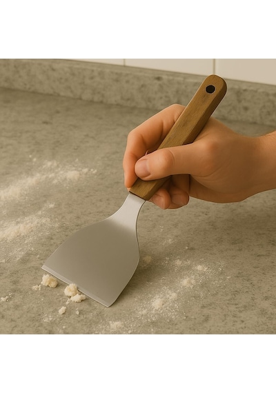 Ahşap Saplı Paslanmaz Çelik Spatula 24cm Eğilimli Çok Amaçlı Mutfak Spatulası Izgara, Bur Kahverengi Ve Gümüş