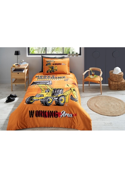 Özdilek Heavy Machine Tek Kişilik Lastikli Fitted Çarşaf Nevresim Takımı Turuncu
