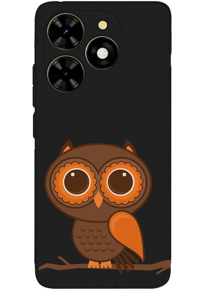 Tecno Spark 20 İle Uyumlu Baykuş 0214a Tasarımlı Siyah Lansman Silikon Kılıf Çok Renkli