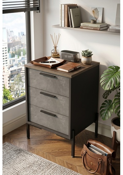 Yurudesign Vista C Ofis Keson Metal Ayaklı Kahve-Beton-Antrasit V
