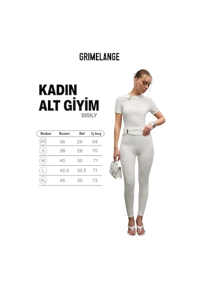 Grımelange Sısıly Kadın Yumuşak Ve Esnek Kumaşlı Toka Detaylı Slim Fit Ekru Tayt Ekru