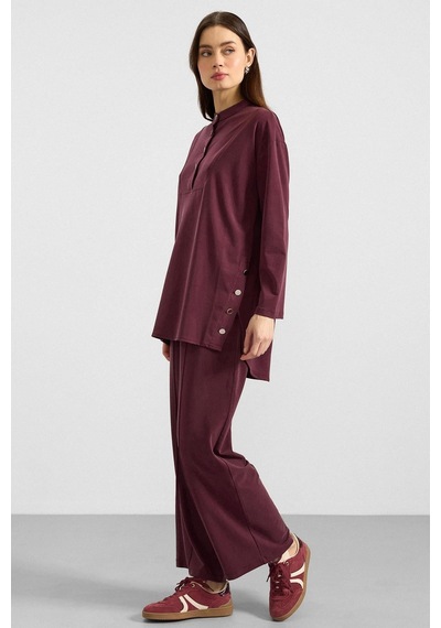 Olcay Metal Düğmeli Premium Kumaş Sweat Pantolon Takım Bordo 9405-tk