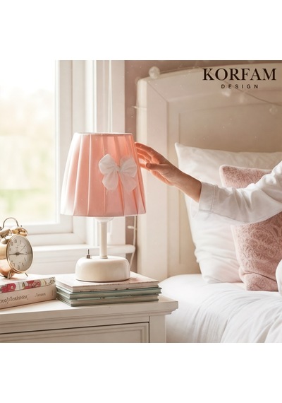 Pembe Saten Kumaş Kız Çocuk Odası Pilli Masa & Gece Lambası Çok Renkli