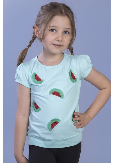 Toontoy Kids Toontoy Kız Çocuk Karpuz Nakışlı Tişört Mint Yeşili