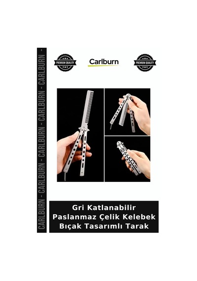 Özel Üretim Erkek Bakım Hediye Gri Katlanabilir Paslanmaz Çelik Kelebek Bıçak Tasarımlı Tarak
