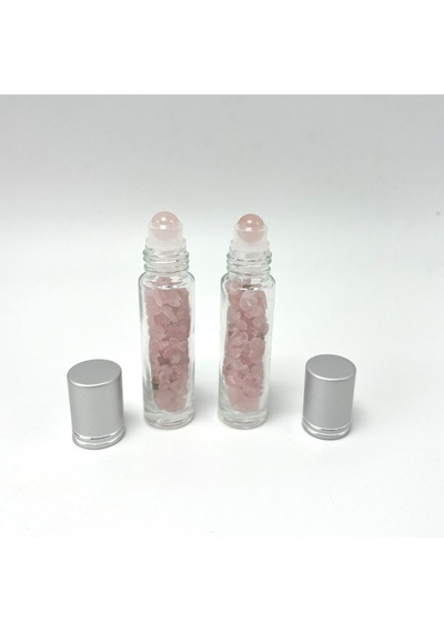 Yıldız Doğal Taş Sertifikalı Pembe Kuvars Doğal Taş Esans Şişesi + Roller Masaj Aleti 10 ML