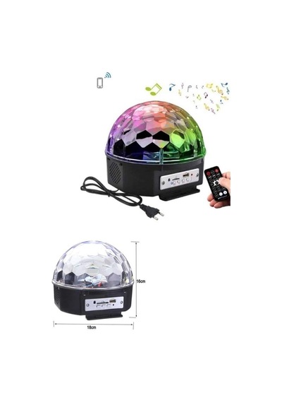Led Işık Disko Topu Bluetooth Hoparlörlü Usb Müzik Çalar Kumandalı Siyah