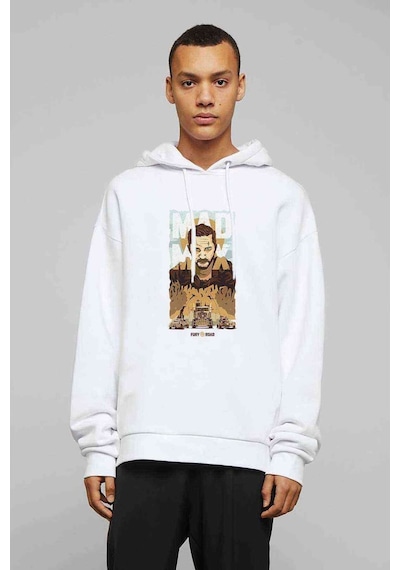 Mad Max Baskılı Beyaz Erkek Örme Kapşonlu Sweatshirt