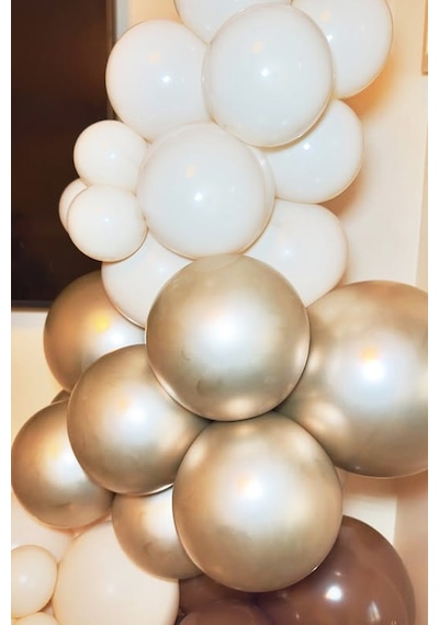 Beysüs 60'lı Balon Seti Çikolata Kahve - Gold Krom - Krem Zincir + Pompa