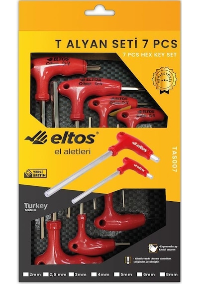 Eltos TAS007 T Tipi Düz Allen Anahtar Takımı Seti 7 Parça