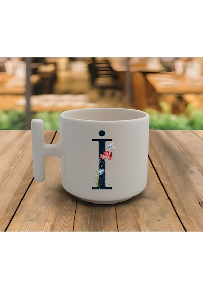 Latte & Espresso El Yapımı 'i' Baş Harf Kupa T Kulp Kupa 200 Ml Beyaz