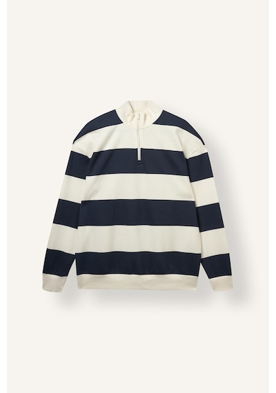 Defacto Boxy Fit Dik Yaka Yarım Fermuarlı Çizgili Sweatshirt C7045ax26aunv94 Lacivert-nv94