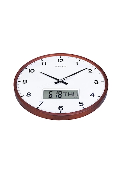 Seiko Clock Qxl008b Akçaağaç Ahşap Kasa Dijital Takvimli Duvar Saati Kahverengi