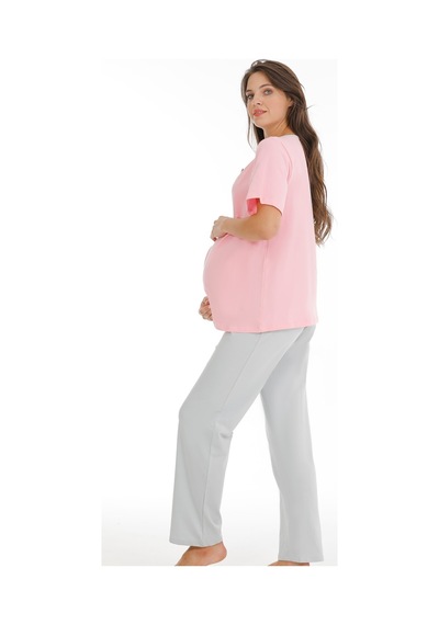 Parlingerie Hamile Lohusa Pijama Takımı Pembe-gri