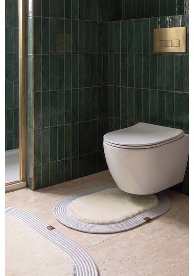 Banyo Paspası Takımı 60x100+40x60 Cm Düz Bej & Gümüş