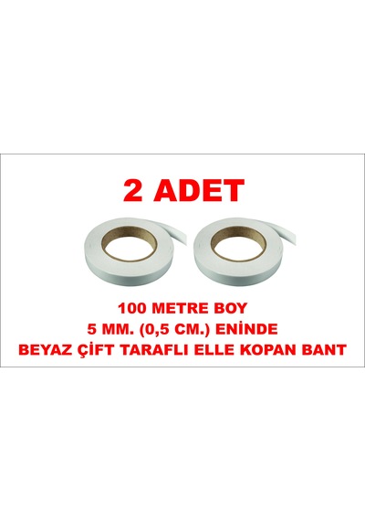 Çift Taraflı Beyaz Bant 100 M. 5 Mm 2 Adet