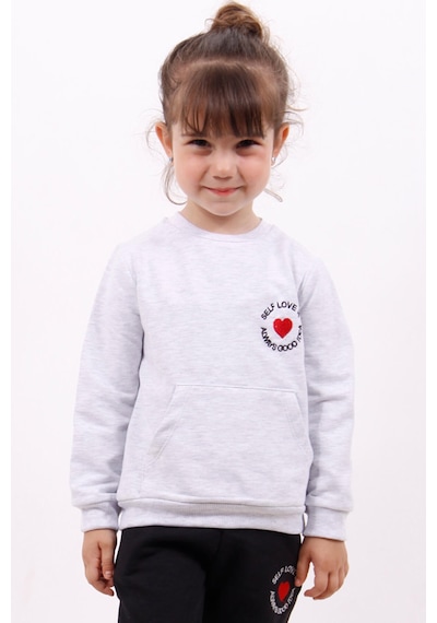 Toontoy Kız Çocuk Göğsü Kalp Nakışlı Sweatshirt Gri Melanj