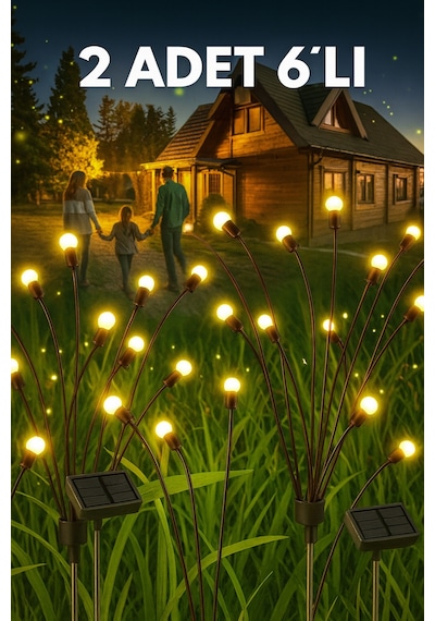 İndecor Houseware 6 Led'li Sarı Güneş Enerjili Bahçe Aydınlatması Peyzaj Balkon Lambası Solar Işık Ateş Böceği 2adet Diğer