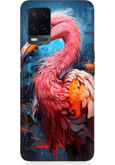 Oppo A54 Uyumlu Silikon Kılıf Pembe Albatros Kuş