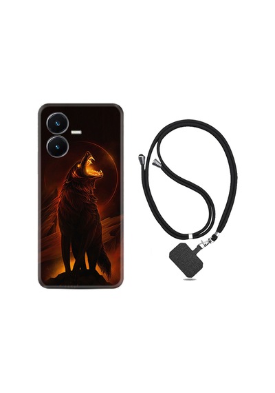 Vivo Y22S Kılıf İpli Boyun Askılı Desenli Silikon Fire Wolf 1602