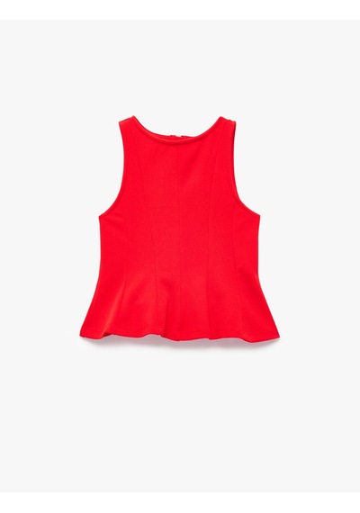 Koton Bisiklet Yaka Kolsuz Crop Bluz Kırmızı 6skg60103ak