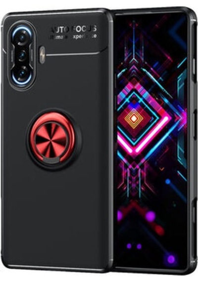 Redmi K40 Gaming Kılıf Yüzüklü Sağlam Esnek Ringo Silikon Kapak Siyah - Kırmızı