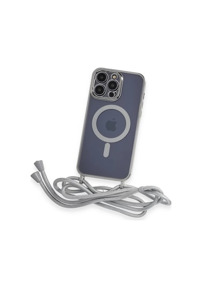 Apple iPhone Uyumlu  14 Pro Uyumlu Kılıf Divo Lazer Askılı Magsafe Kapak - Gümüş