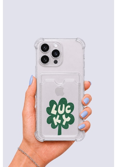 Apple iPhone Uyumlu 15 Pro Max Kartlıklı Lucky Yonca Desenli Kılıf