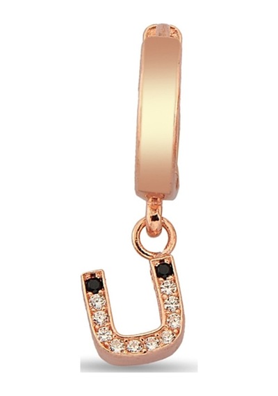 Ü Harfi Sallantılı 925 Ayar Gümüş Rose Tek Küpe - 12084302 Rose Gold