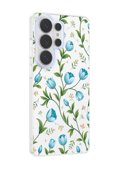 Samsung Galaxy Uyumlu S25 Ultra Kılıf Kamera Korumalı Desenli Zore Klip Kapak - Mavi Lale -