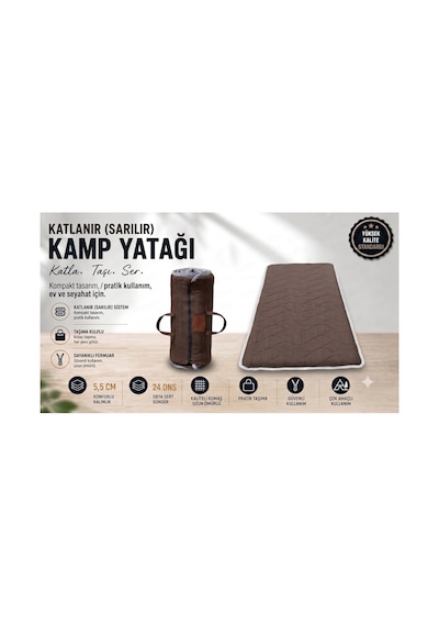Kahverengi Taşınabilir Katlanır Yatak Karavan Kamp Yatağı Anne Yanı Yer Yatağı 80 X 200 Kahve