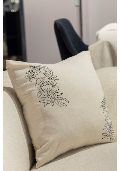 Doğal Pamuk Keten Kırlent Kılıfı 2 Adet, 45x45 Cm El Baskılı Şık Tasarım Beyaz - 677290037 Beyaz