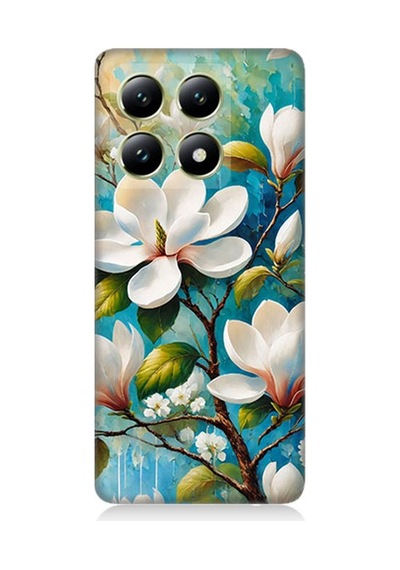 Xiaomi 14t Pro Uyumlu Işıltılı Beyaz Çiçekler Desenli Silikon Kılıf Çok Renkli