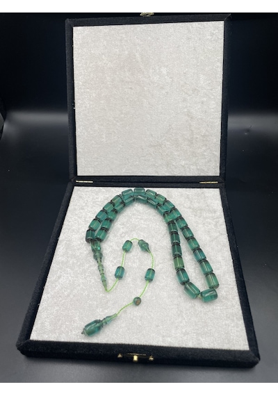 Usta Mehmet Toprak İmzalı Kuru Torna Ateş Kehribar Tespih 11x8 Mm Gümüş