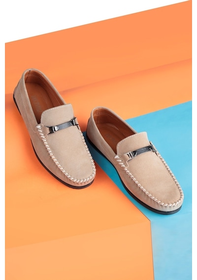 Halb Hakiki Deri Erkek Günlük Ayakkabı, Loafer Ayakkabı, Hafif Ayakkabı, Tokalı Loafer, Süet Loafer