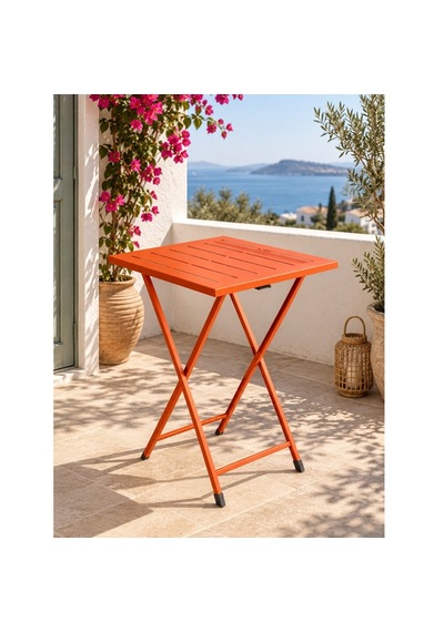 Katlanır Metal Balkon Bahçe Bistro Masa 50x50 Cm Kare Masa 75 Cm Turuncu 1644