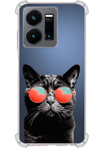 Vivo Y22s Uyumlu Kedi 3 Baskılı Şeffaf Köşe Korumalı Antişok Kılıf