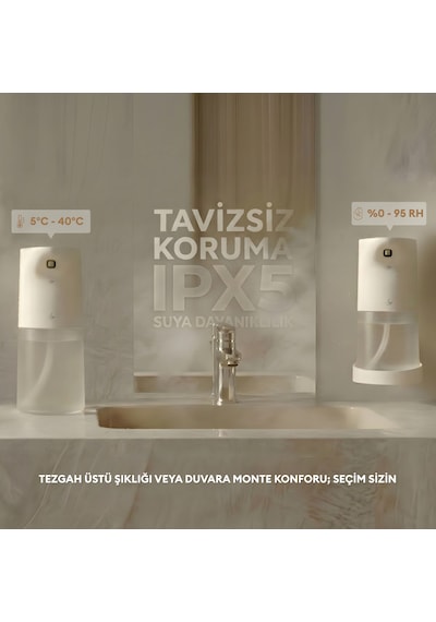 Pizen Bloom Otomatik Sensörlü Köpük Sıvı Sabunluk - Şarjlı - 2 Kademeli Akış - Ipx5 Suya Dayanıklı Beyaz