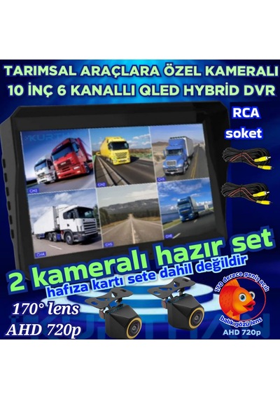2 Adet 4x3 Cm. Ahd 720p 170 Derece Balık Gözü Kamera 10 İnç 6 Kanallı Qled Ekran 12 V 256 Gb