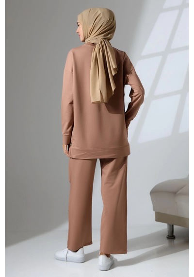 Mihran Butik Kadın Camel Mevsimlik Penye Alt Üst Spor Ve Rahat Tesettür Takım Camel