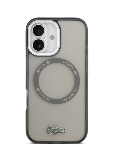 Apple Uyumlu iPhone 17 Kılıf Lacoste Lisanslı M-safe Şarj Özellikli İkonik Timsah Logolu Buzlu Kapak Gri Gri