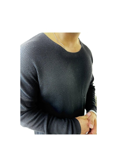 Kazak Oversize Örme Natural Pamuk Tüylenmeyen Kazak Salaş Tarz Triko Sweatshirt Siyah