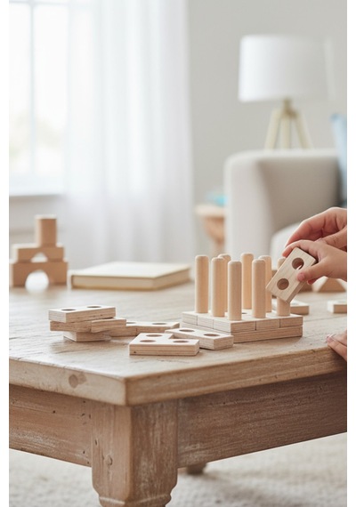 Ahşap Eğitici Kare Tetris Puzzle Model Yapboz