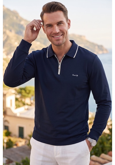Deepsea Erkek Slim Fit Tüylenmeyen Fermuarlı Polo Yaka Lacivert Sweatshirt Yumuşak Dokulu Sweat 2708517 Deepsea Erkek Slim Fit Tüylenmeyen Fermuarlı Polo Yaka Lacivert Sweatshirt Yumuşak Dokulu Sweat 2708517