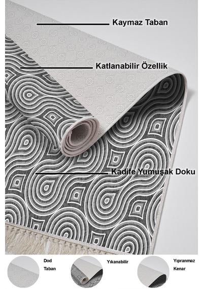 Dekoreko Kaymaz Taban Djt 3 Lü Banyo Paspas Takımı Trend Karışık Modern 605m gri
