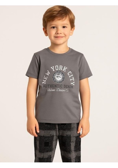 Zekids Erkek Çocuk Pamuklu Kısa Kol Pijama Takımı-16062 Füme