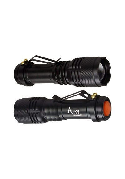 Metal Mini Led El Feneri CREE Q5 LED 2000W Zoom ve Selektörlü Metal Fener 2 Adet Siyah
